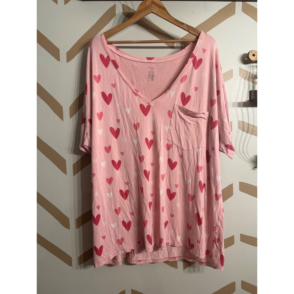 Kyte Baby Sleep Shirt Womens XXL Pink Heart Print Bamboo V-Neck Pocket Pajama
